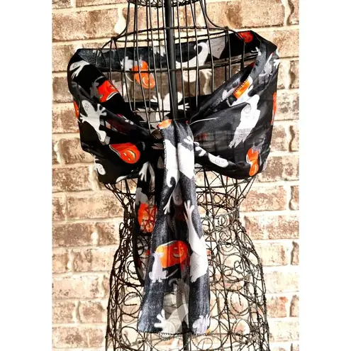 Halloween Scarf Black Gray Cat Ghosts Jack O Lantern Festive Spooky Deco…