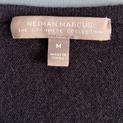 Neiman Marcus Cashmere Collection Embellished Navy Blue Crewneck Sweater