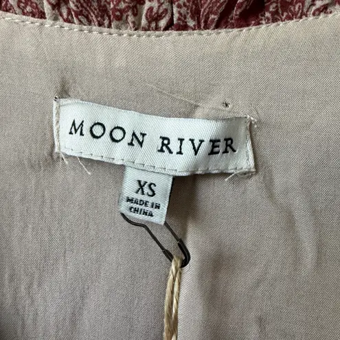 Anthropologie Moon River XS  Maxi Dress  Ruffle V Neck Short‎ Sleeve Boho Chic