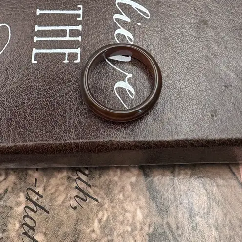 Vintage Brown Agate Carved Ring Band • Size 7 • Earthy Boho Gemstone