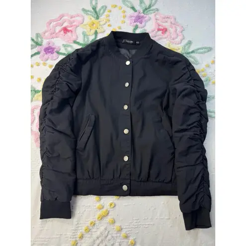Doe & Rae  Black Ruched Sleeve Bomber Jacket Women's Size S