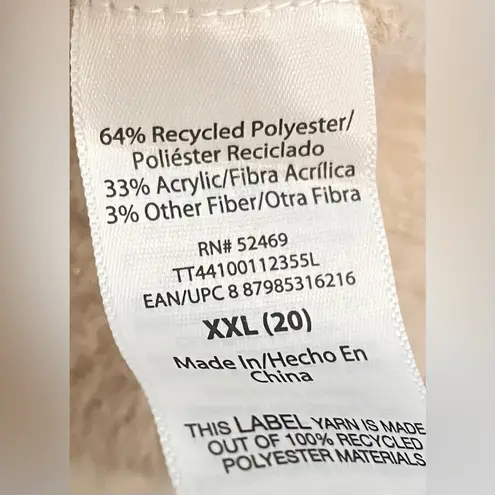 Time And Tru - Women's cream tan Crew Neck Sweater, Mid weight Size XXL