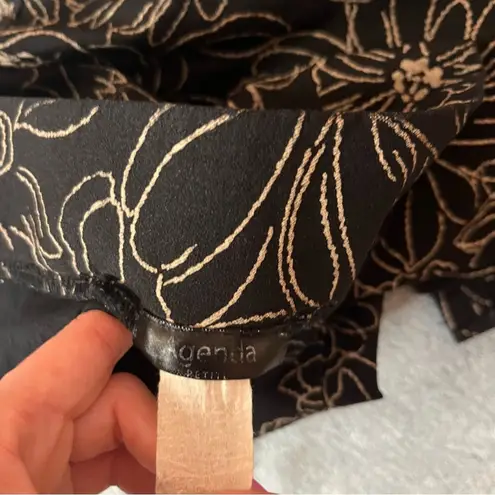 Agenda Petite Black Tan Floral Slim Fit Work Pants Ankle Slit Pants Size Small