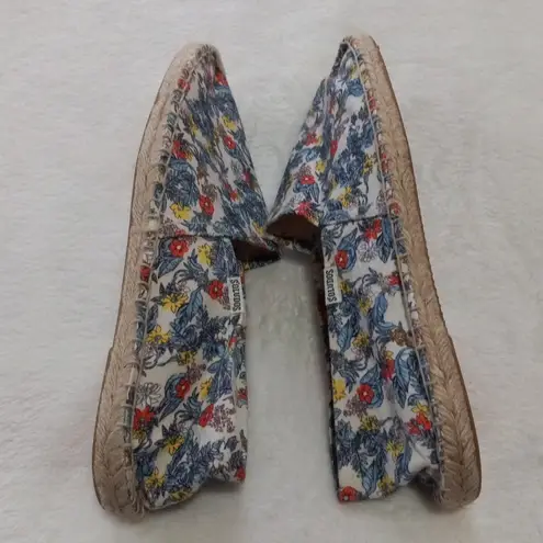 Soludos Multicolored Floral Leaf Print Canvas Jute Slip On Flat Espadrilles