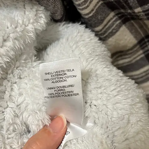 Lucky Brand  Brown Plaid Flannel Shacket L Sherpa Lining