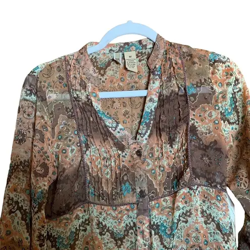 Buckle Bke  Womens Size Medium Sheer Bohemian Print Button Blouse Top