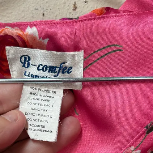 Vintage Pink Satin Floral Nightgown Slip Dress Button Front Large