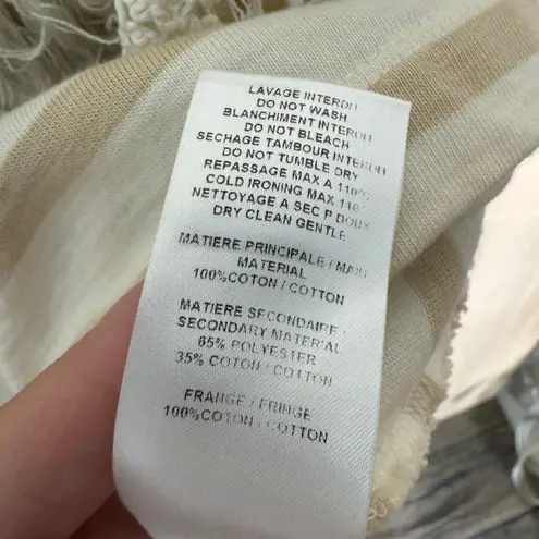 See By Chloe Short Sleeve Fringe Top Cream Stripe Tassels Size Large