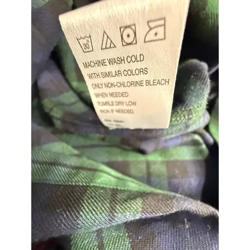 Trovata Birds Of Paradise Plaid Flannel Shirt Green Blue Checkered Cotton Large