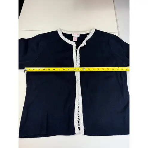 Crystal Kobe Women's Cardigan XL Black White Fringe Trim Career Casual