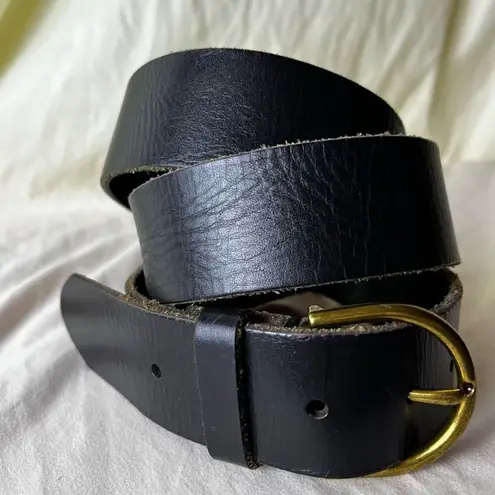 American Eagle  Black Leather Belt Brass Tone Buckle Casual Indie Unisex  L/XL