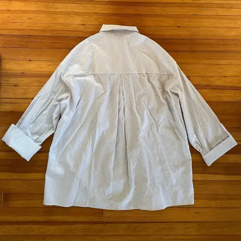 NAP Loungewear RARE Pleated Oversized Buttondown Shirt Dress in Light Grey Strip Gray