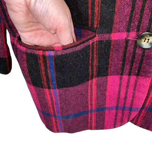 VTG Private Eye Wool Blend Pink Black Blue Plaid Blazer