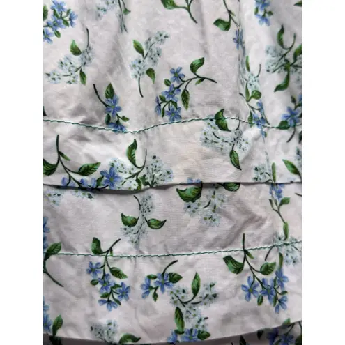 Hunter Bell Jenkins Dress Medium White Blue Green Floral Oversized Puff Sleeve