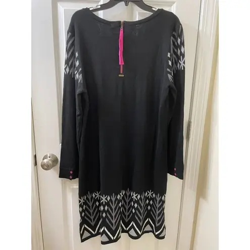 NEW Hatley Womens Knit Sweater Shift Dress XL Preppy Casual BLACK Geometric