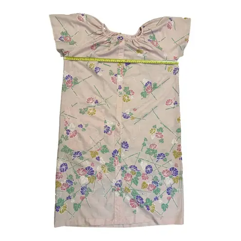 Vntg USA Housecoat Gown Floral Pearl Snap Grandma Cottage Pink Pastel Granny Size L