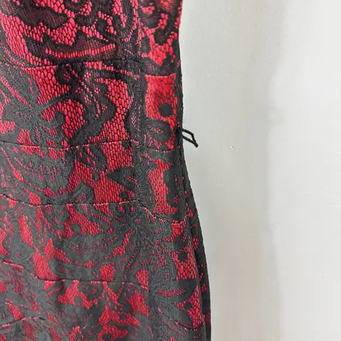 ALYX Womens Dress 16 Red Black Lace Overlay Sheath Cocktail Formal Wedding Guest