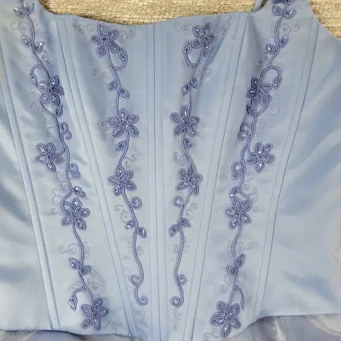 Michelangelo Gown Womens 6 Blue Beaded Whimsical Fairy Corset Halter Prom Dress