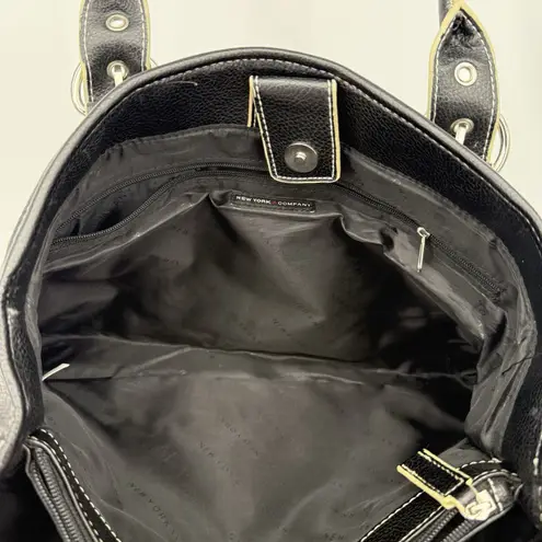 New York And Company Vintage Black Faux Leather Shoulder Bag Large