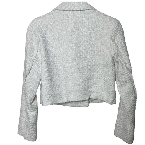 Avec Les Filles White Tweed Cropped Double Breasted Blazer Jacket Women's Size S