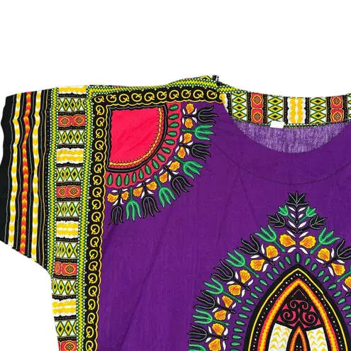 Purple Dashiki Maxi Dress Traditional African Tunic Vibrant Print Cotton NWT Size L