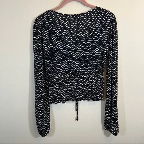 ZARA  Pleated Surplice V Neck Faux Wrap Blouse Top Polka Dots Long Sleeves Medium