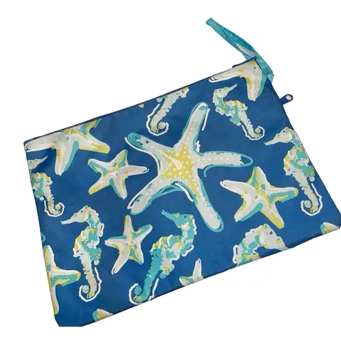 Starfish Seahorse Makeup Toiletry Bag Holiday Travel Vacation Zip Pocket Beach Blue