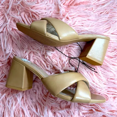 Soda camel puffy cross cross strap chunky heels