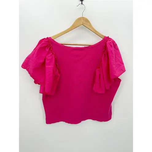 Ophelia Roe Women Barbie Pink Top Puff Sleeve Cotton Blend Short Fitted Size 2X