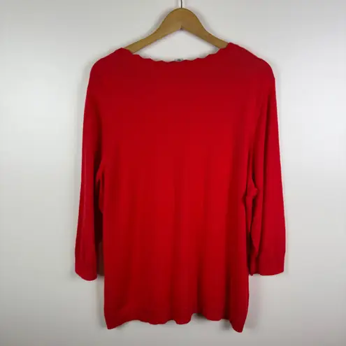 Isaac Mizrahi Isaac Mizrahi Live! Scalloped Trim Red Cardigan XL Button Front Sweater Holiday - Image 3