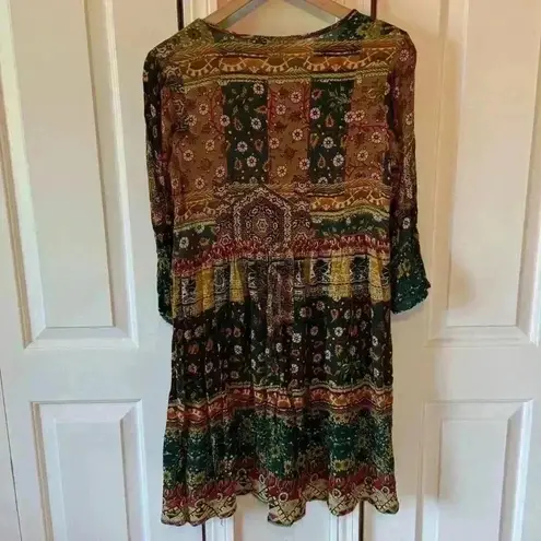 Rain & Rainbow Women’s Multi Ethnic Motifs Printed Bell Sleeves Kurta Size M Blue Size M