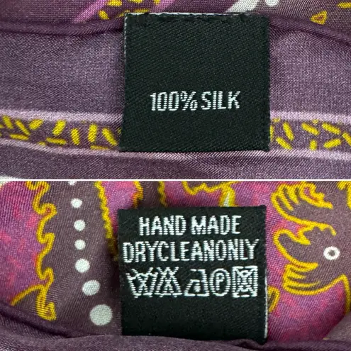 Vintage 100% silk dragon print scarf handmade rolled edge extra long XL 25x78" Purple