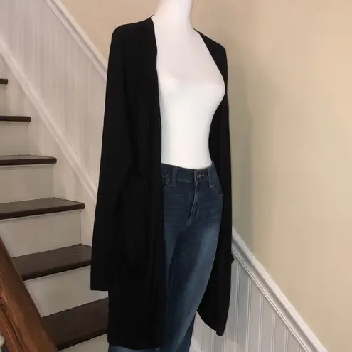 Loft ANN TAYLOR Ladder Stitch Detail Flat Knit Open Black Cardigan Sz 2XL