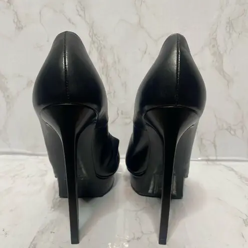 Saint Laurent  Heels Black Stiletto Studded Cap Toe Platform Pumps Size 38.5