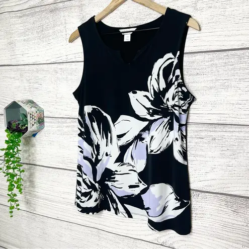 Christopher & Banks Black & White Floral Sleeveless Blouse Top Petite Medium