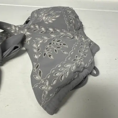 Victoria Secret VS Gray W/ Silver Eyelet Leaves bikini top swim M Halter NWT Size 8