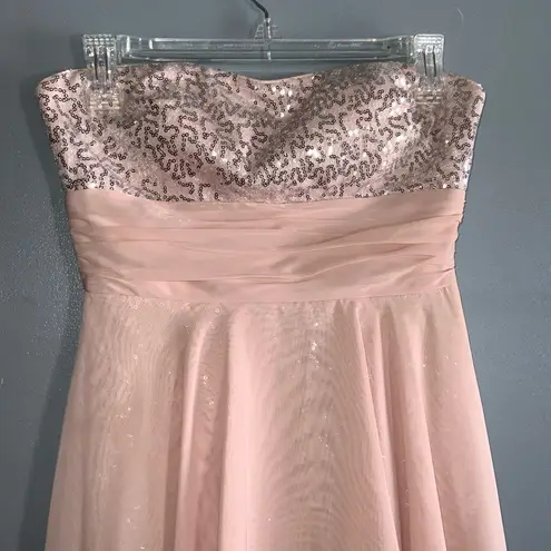 Hailey Logan  Adrianna Papell Pink Chiffon Metallic Strapless Hi/Lo Prom Dress