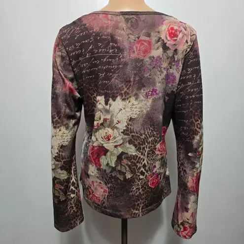 Xcit USA Y2K Vintage Floral Animal Print Top Size Medium Brown