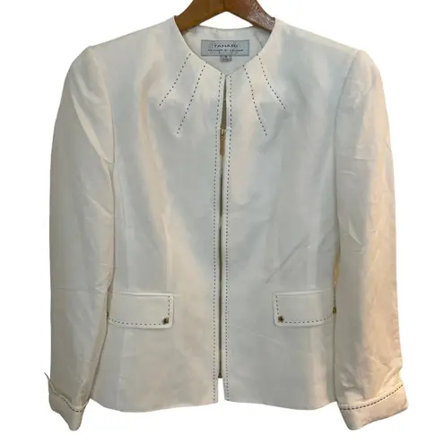 Tahari White Blazer Jacket With White Sleeveless Top Linen Women Size 4