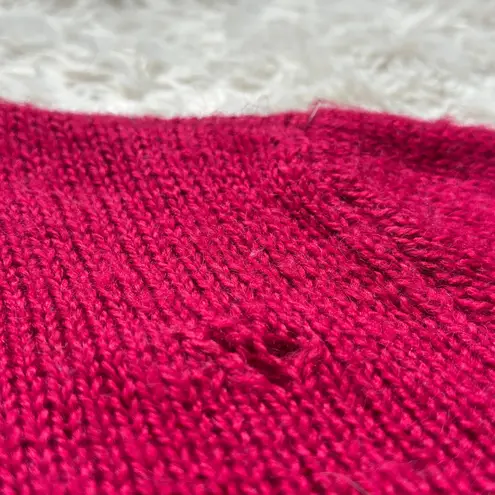 Handmade Gorgeous Knit Berry Red Wool Cardigan Pointelle Fits like Medium