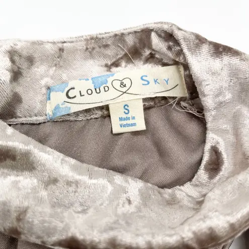 Cloud & Sky Womens Crushed Velvet Peplum Top S Mock Neck Y2K Romantic Softcore Tan