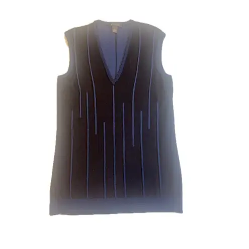 St. John Knits Sleeveless Sweater Vest Blue Black Knit Top Designer M