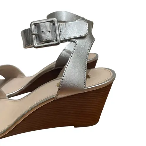 Louise et Cie Punya Metallic Sterling Leather Wedge Sandals Ankle Strap Women 11