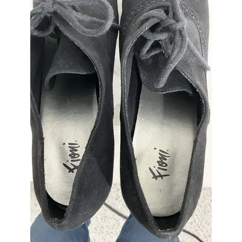 Fioni Womans Black Suede Lace Up Platform Ankle Boots Size 10