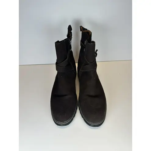 Donald Pliner Captain Boots Leather & Suede Buckle Booties Size 10 Brown