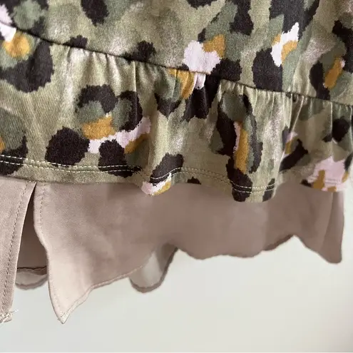 LOGO By Lori Goldstein Cheetah Leopard Contrast Top Blouse Shirt US Medium