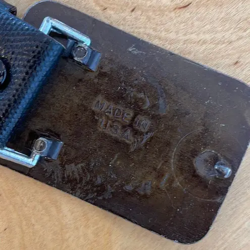 Kathe Helander Womens Crystal American Flag Buckle Leather Belt Black