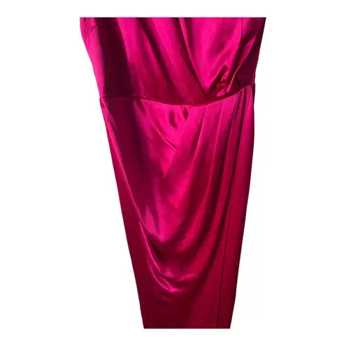 Lee NWT Sau  Preston Satin Maxi Dress One Shoulder High Slit Raspberry Size 6