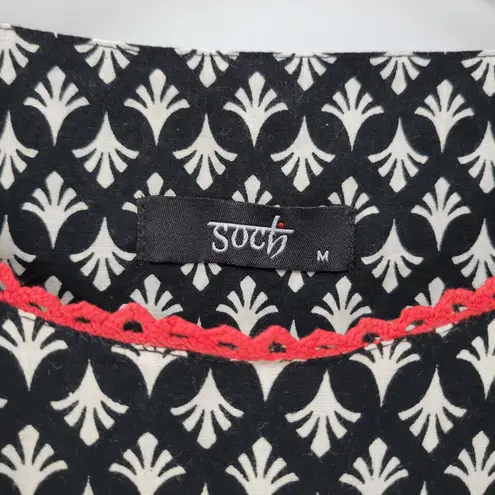 Soch Womens Dress M Black White Allover Print Round Neck 3/4 Sleeve Shift Tunic Size M