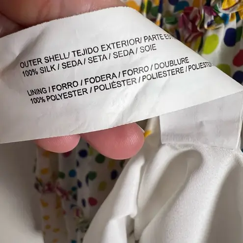 All Things Mochi Blessica Rainbow Polka Dot Print Tiered Silk Mini Dress Sz S White